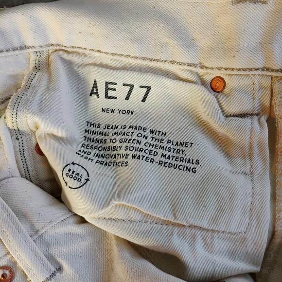 AE77 Jeans Womens 2 Beige Stovepipe Selvedge High Rise Wide Leg Organic Cotton - Picture 10 of 15